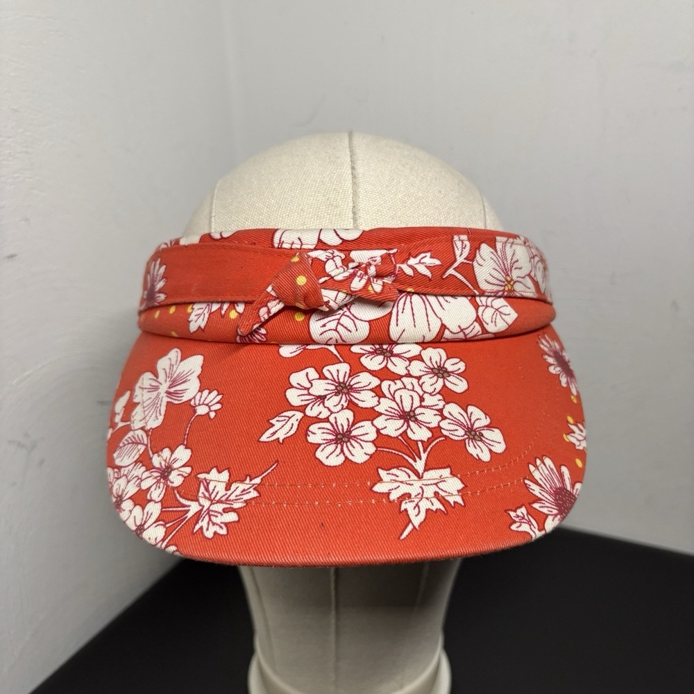 Women's Floral Orange Tropical Visor Hat Stretch Adult OSFM Spring Cotton Sun